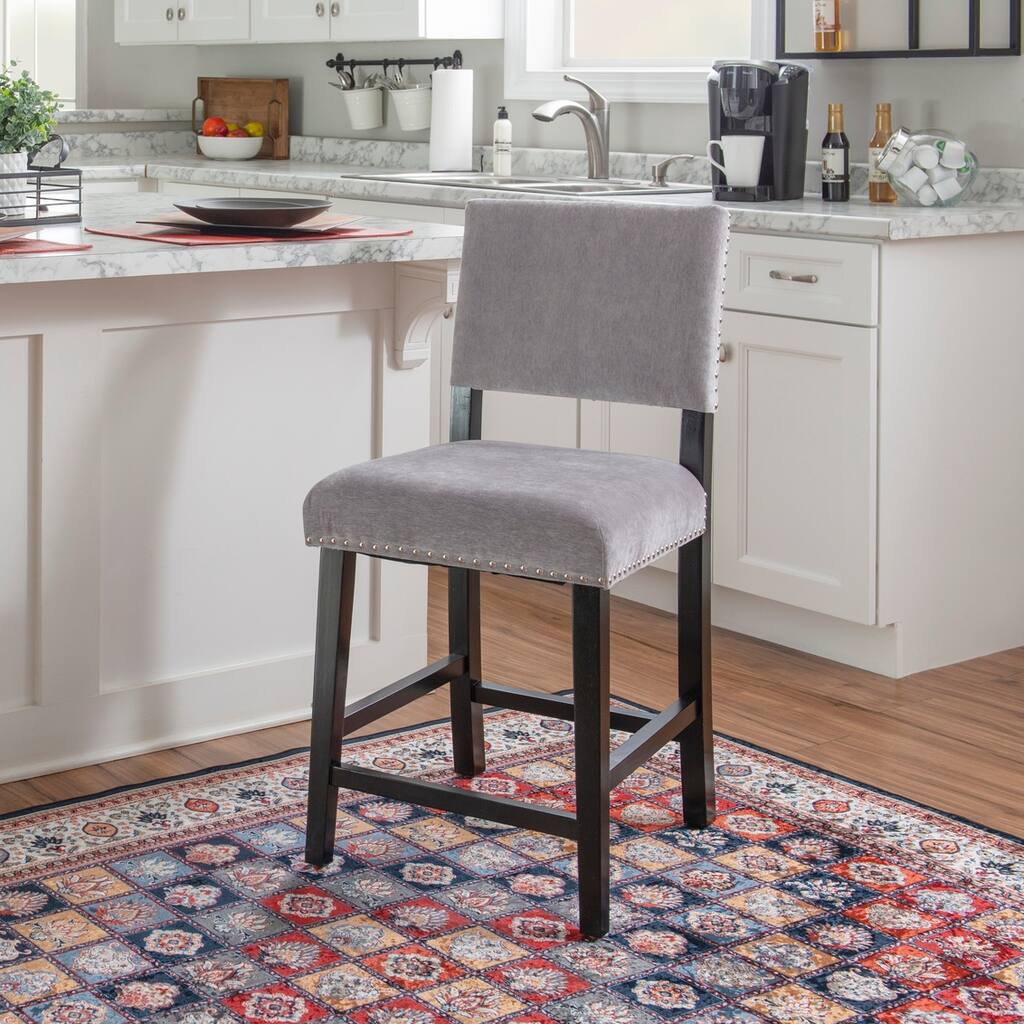 Lemont Grey-Washed Velvet Counter Stool