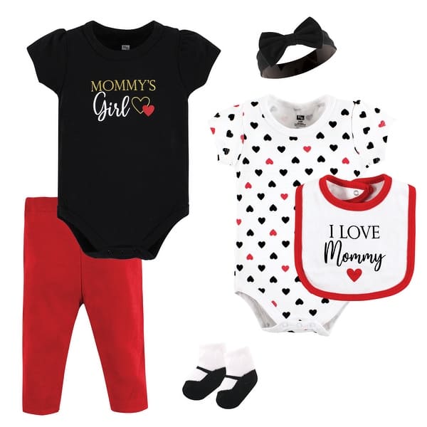 slide 1 of 1, Hudson Baby Infant Girl Cotton Layette Set, Girl Mommy Red Black 0-3 Months - Girl Mommy Red Black