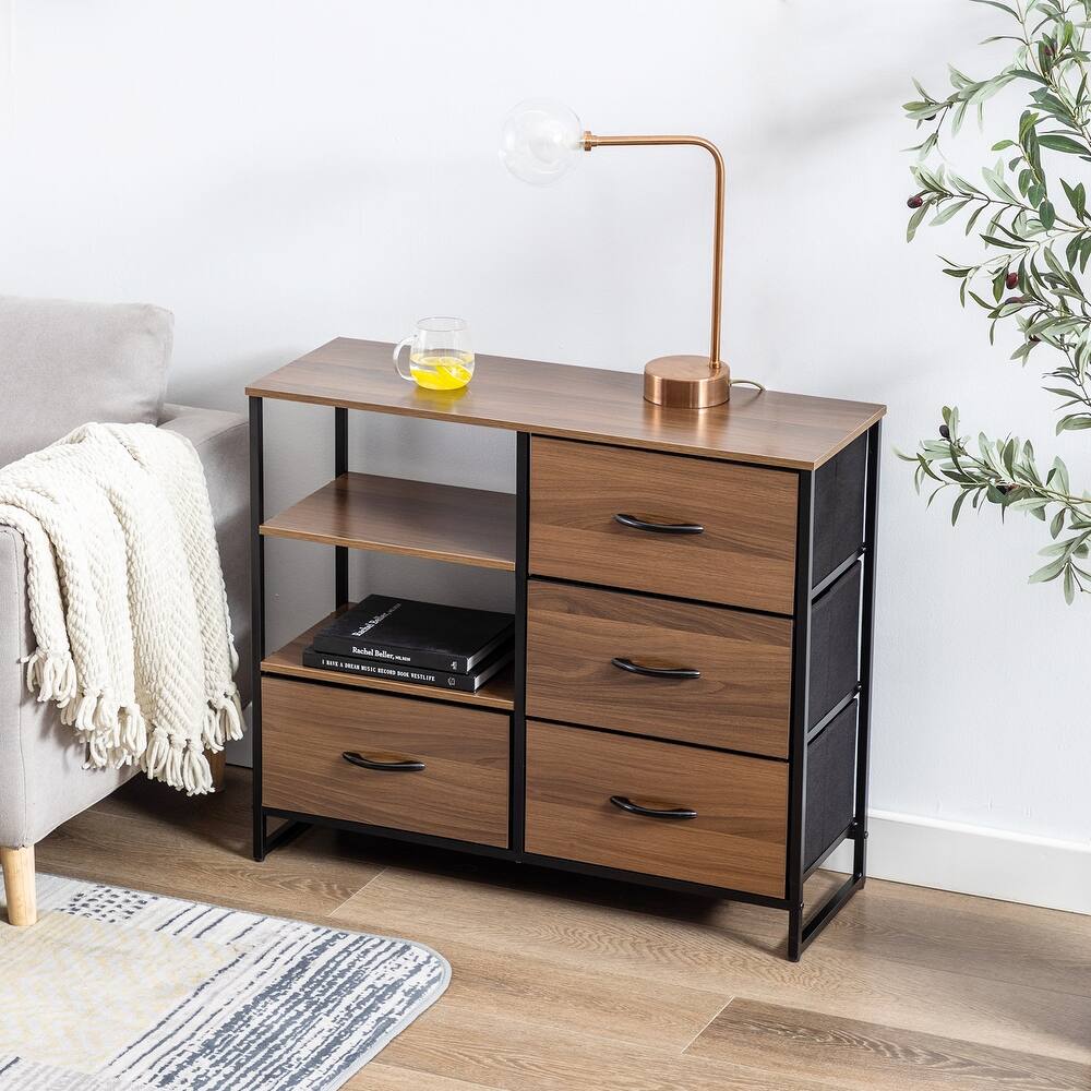 Iron Nightstand Shelf Storage with Fabric Drawer