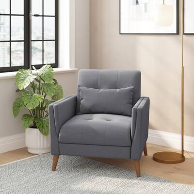 Mid-Century Modern Upholstered Tufted Chair with Wood Legs