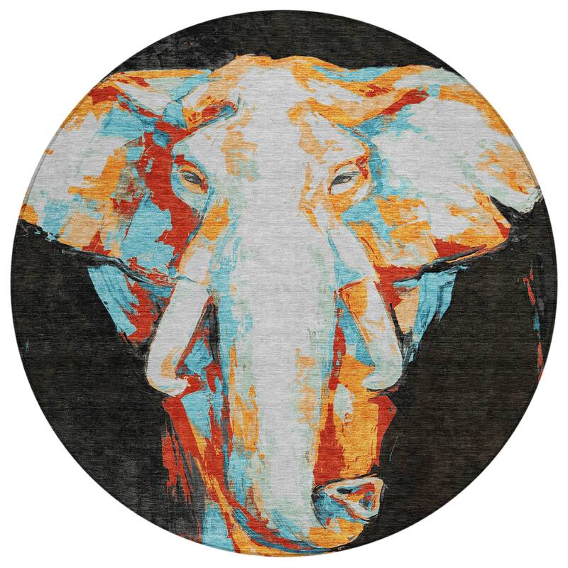 Machine Washable Indoor/ Outdoor Modern Elephant Chantille Rug