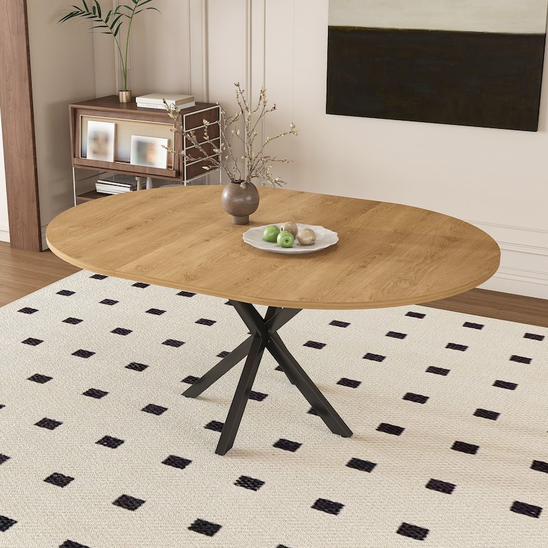 Roomfitters Extendable Round Dining Table for 2-6, 43 to 58 Inch Wood Veneer Expandable Table, Carbon Steel Base, Oak Finish