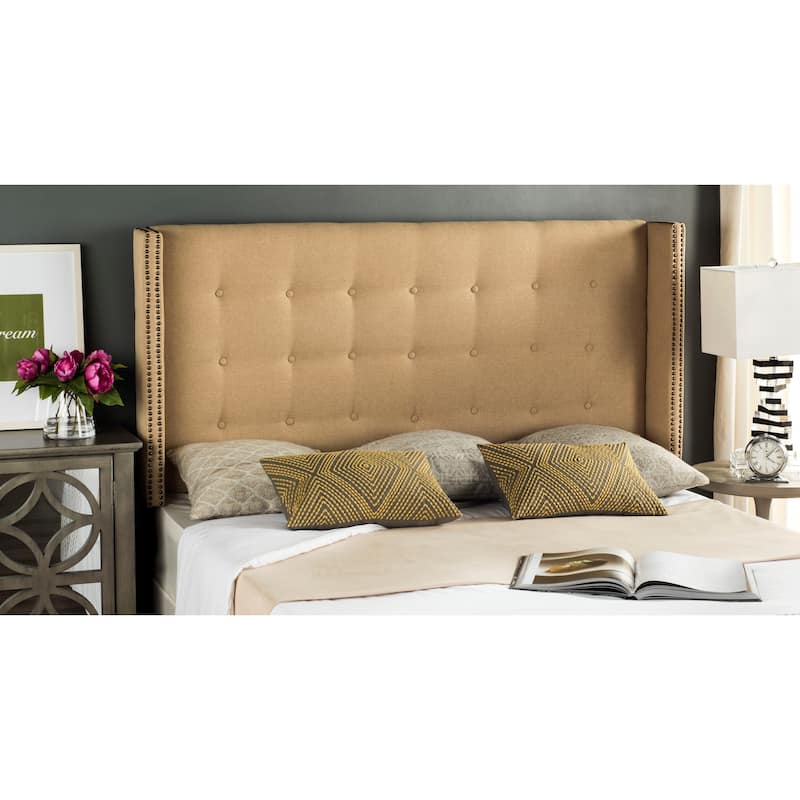 SAFAVIEH Rengin Taupe Upholstered Tufted Wingback Headboard (Twin) - Sandstone - Full