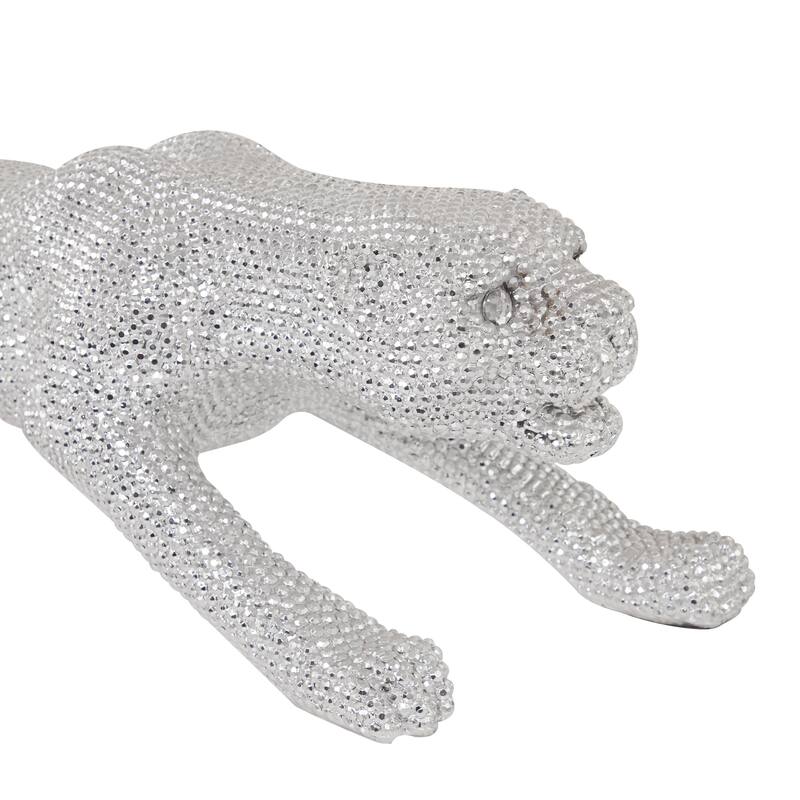 Polystone Leopard Floor Decorative Sculpture with Carved Faceted Diamond Exterior - Silver or Black - Roche River Decor