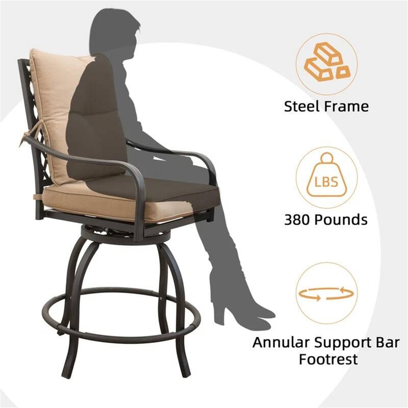 GDFStudio - Remy Outdoor Swivel Bar Stools Bistro Set with Cushions, 2 High Chairs