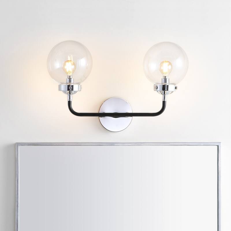 Bevin Contemporary Transitional Iron/Glass LED Vanity Light, by JONATHAN Y - 2-Light - Chrome/Black