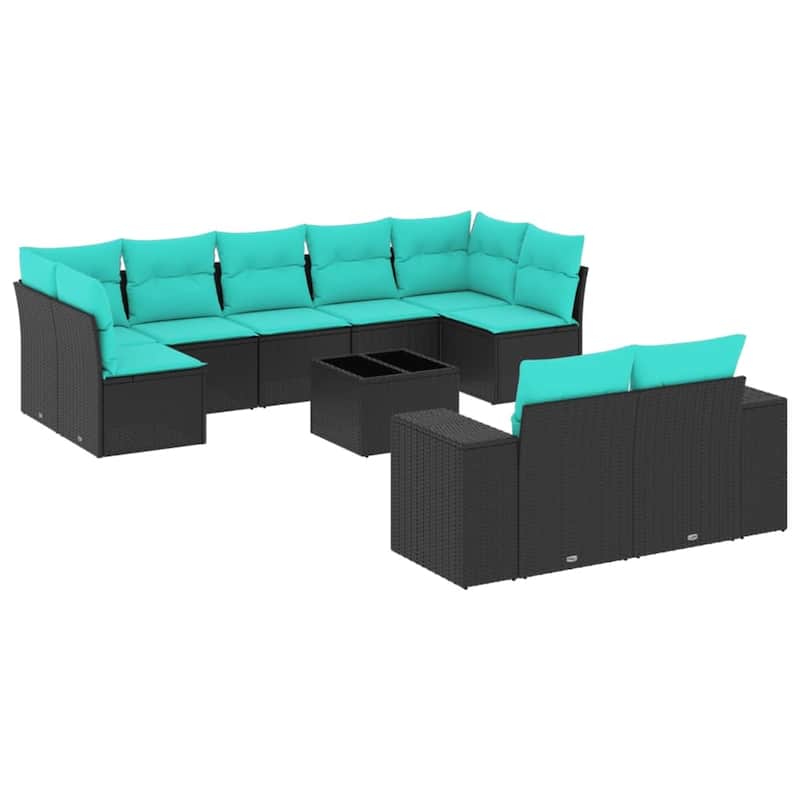 vidaXL 9 Piece Patio Sofa Set with Cushions Black Poly Rattan