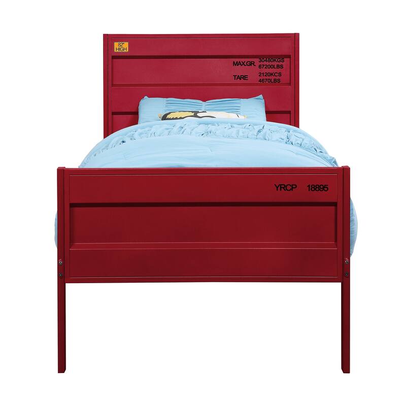 Modern Industrial Red Twin Bed with Panel Headboard