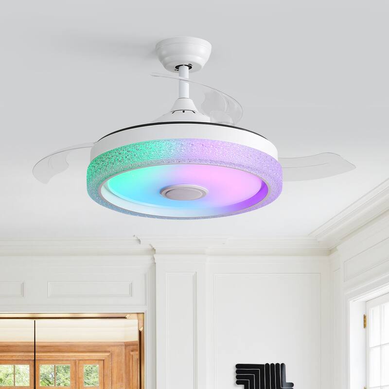 42 inch Reversible Retractable Modern Decorative Silver/white Ceiling Fan With Light and Remote - 42inch