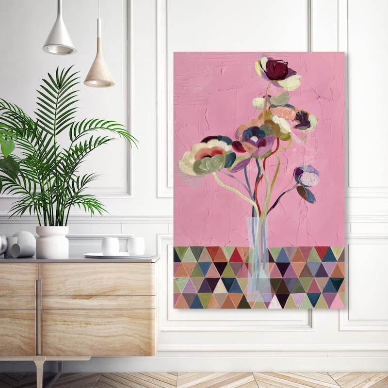Wynwood Studio Canvas Floral and Botanical Floral Vase Abstract I Pink and Dark Pink Modern & Contemporary Wall Art Canvas Print - 54 x 36