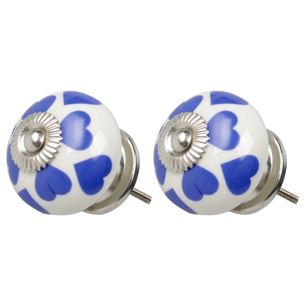 2pcs Ceramic Knobs Vintage Knobs Drawers Round Pull Handle Furniture Cupboard Wardrobe Dresser Door Decorative, Blue