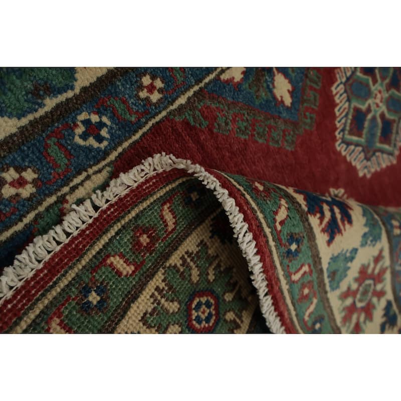 Hand Knotted Oriental 100% Wool Carpet Traditional Geometric Red Kazak Area Rug - 6' 1'' X 4' 0''