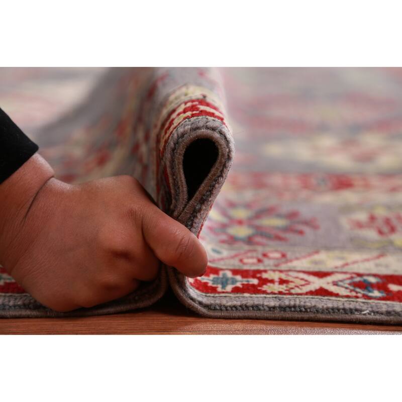 Hand Knotted Oriental 100% Wool Carpet Traditional All-Over Greys & Charcoal Kazak Area Rug - 9' 10'' X 8' 2''