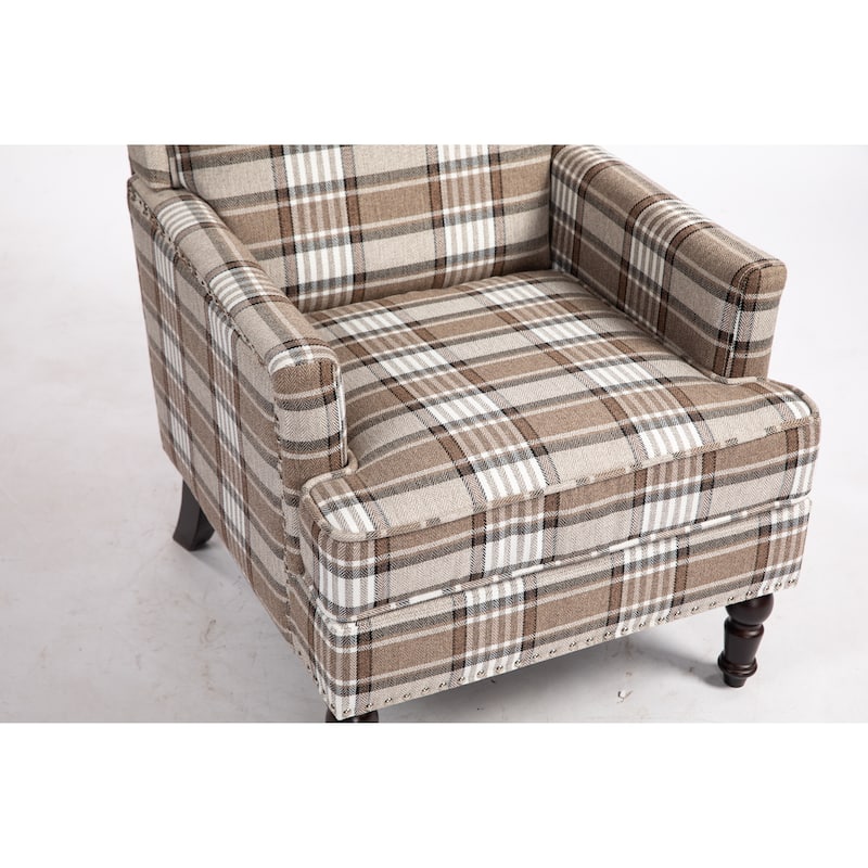 Coffee Modern Cotton High Back Upholstered Accent Chair with Sturdy Metal Frame and Turned Legs