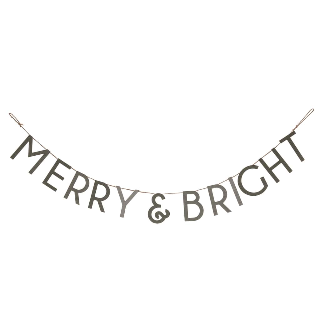 Transpac Metal 39.37 in. Silver Christmas Merry and Bright Banner