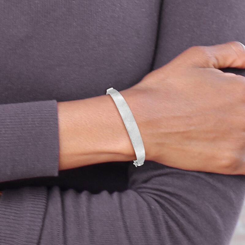 Curata 14k White Gold Textured Hinged Cuff Stackable Bangle Bracelet