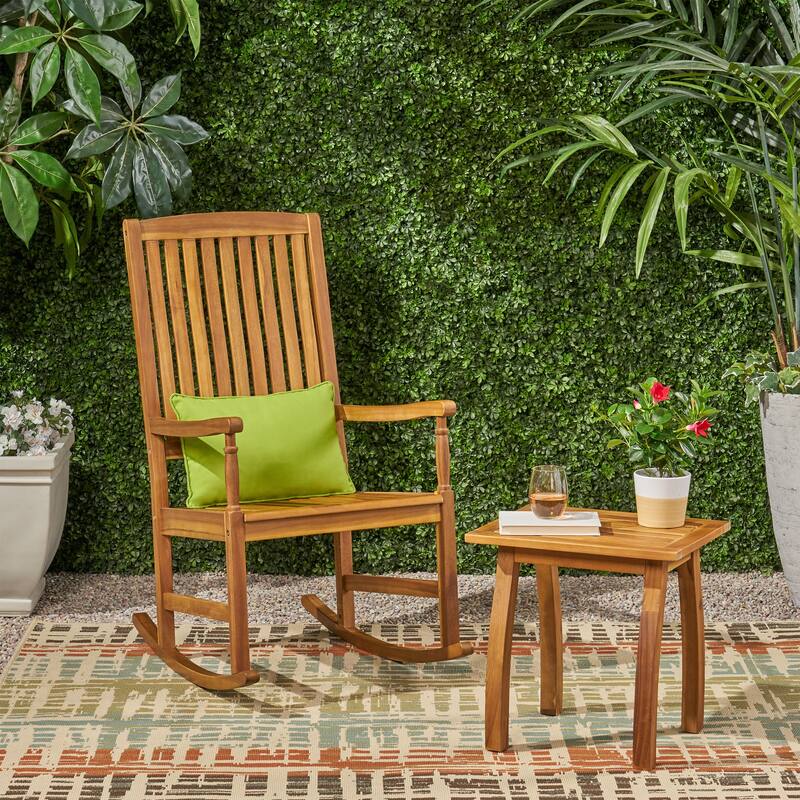 Christopher Knight Home Arcadia Outdoor Acacia Wood Rocking Chair and Side Table Set - Teak