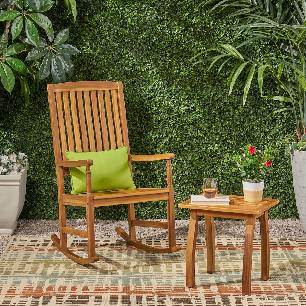 Christopher Knight Home Arcadia Outdoor Acacia Wood Rocking Chair and Side Table Set