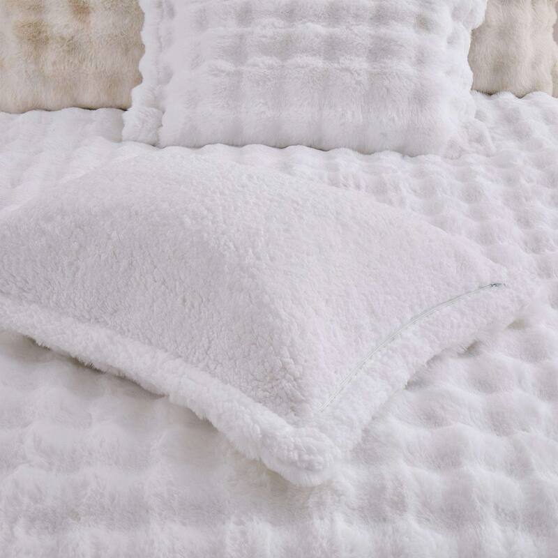 Dual-Side Fluffy Sherpa Comforter Set, Winter Plush Fuzzy Bedding Set