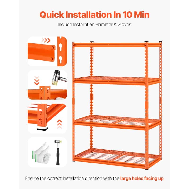 Orange Steel Garage Shelf with Hooks, Adjustable Garage Shelving