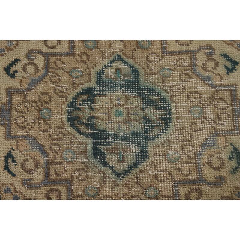 Distressed Tabriz Vintage Persian Rug Handmade Peach Wool Carpet - 9'9" x 12'9"