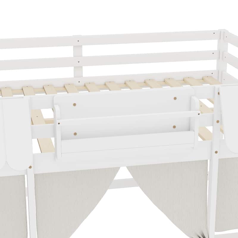 Fairy Tale Cottage Loft Bed with Tent, Bookshelf and Storage Cabinets