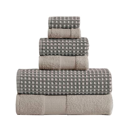 Porto 6 Piece Towel Set with Jacquard Grid Pattern The Urban Port, Beige and Gray