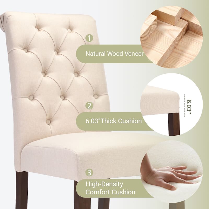 RENEWLINE Tufted Parsons Dining Side Chairs ,Upholstered Fabric Dining Chairs Kitchen Chairs with Padded Seat(Set Of 2)
