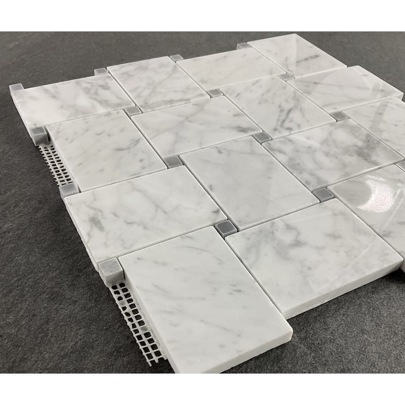 White Carrara 2 x 4 Basketweave Marble Mosaic Tiles - Case (10 Sheets)