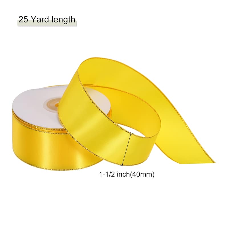 Satin Ribbon with Gold Edges Border Grosgrain Fabric Ribbon for Decor - Gold - 1 1/2 Inch x 25 Yard