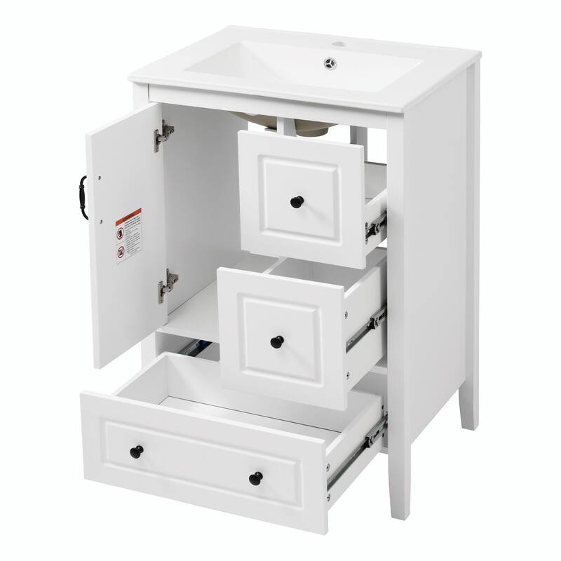 24-Inch Bathroom Vanity with Sink, One Cabinet with Soft-Closing Door, 3 Soft-Closing Drawers