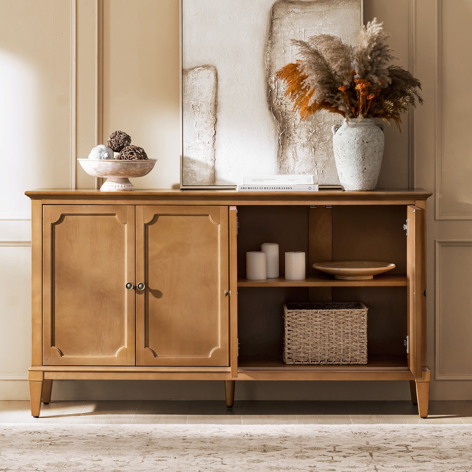 Jane Transitional Solid Wood 58"Wide 4 Door Sideboard By HULALA HOME