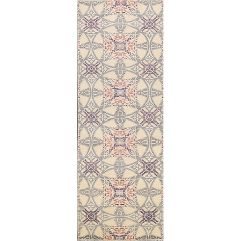 Geometric Abstract Oriental Area Rug Wool Hand-knotted Modern Carpet - 3'1" x 9'11"