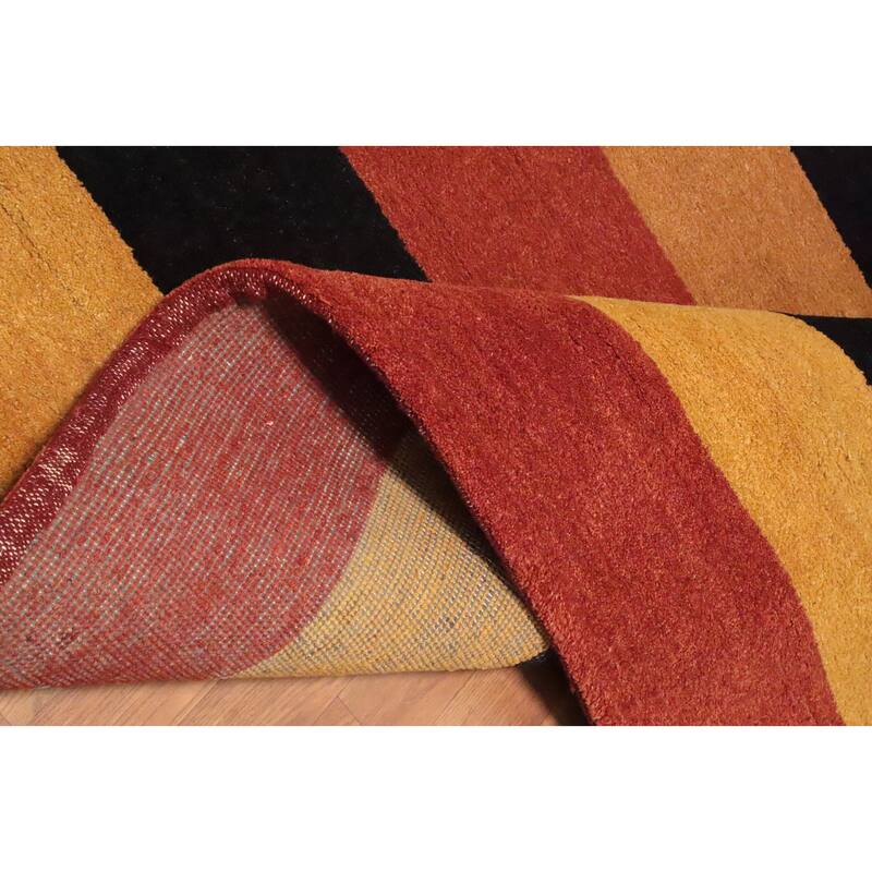 Hand Knotted Oriental 100% Wool Carpet Modern Stripe Oranges & Rust Gabbeh Area Rug - 9' 4'' X 6' 4''