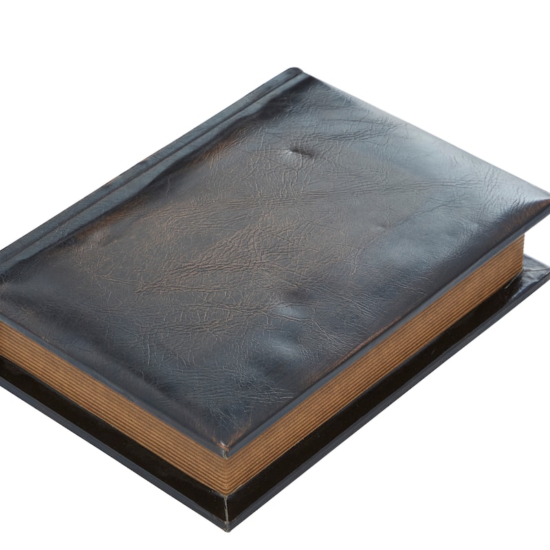 Brown Wooden Faux Storage Book Decorative Box with Faux Leather Detailing (Set of 3)