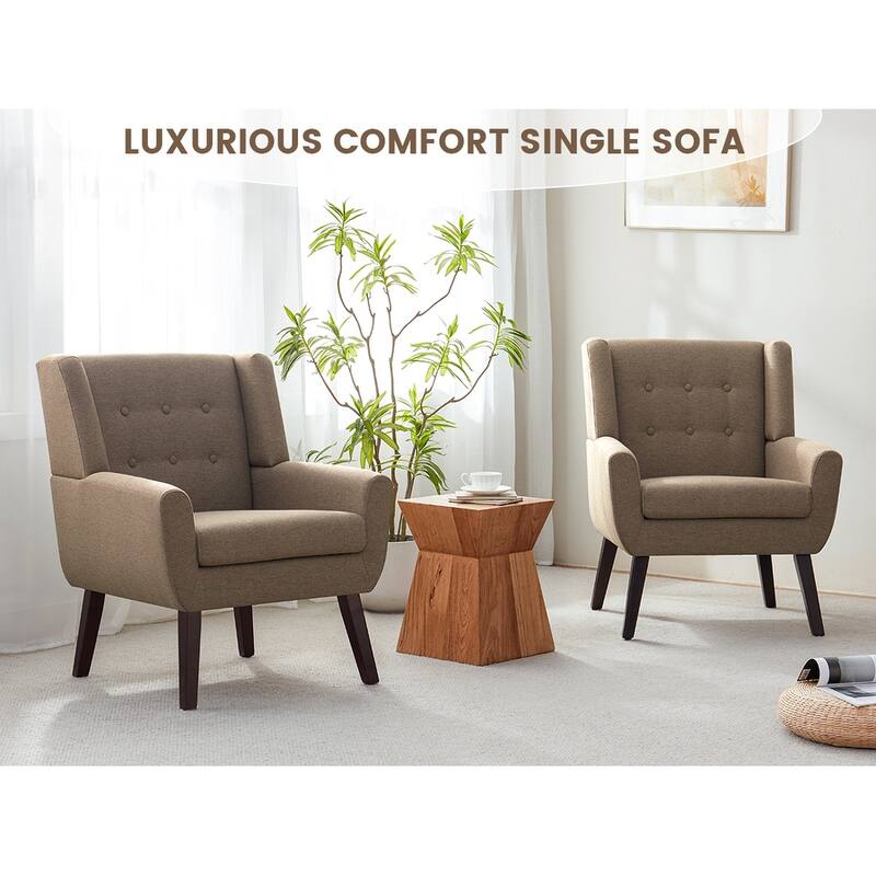 HUIMO Modern Linen Upholstered Armchair Tufted Accent Chair