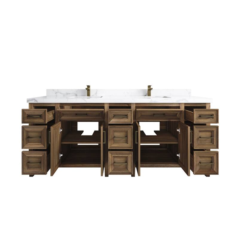 Willow Collections 84 in. W x 22 in. D Santa Monica Teak Double Sink Bathroom Vanity with Countertop