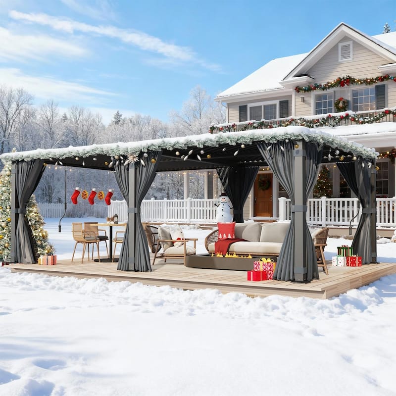 Outdoor Louvered Pergola with Optional Winter Cover – Adjustable Hardtop Gazebo, Steel Frame