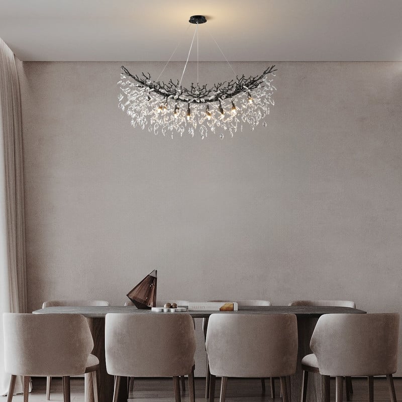 Modern Branch Crystal Linear Chandelier, 1100-1830mm Dining Pendant Light