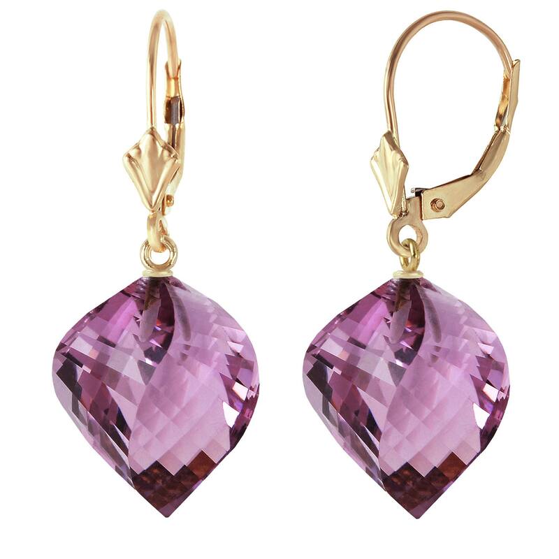 21.5 Carat 14K Solid Gold Earrings Twisted Briolette Amethyst - Yellow