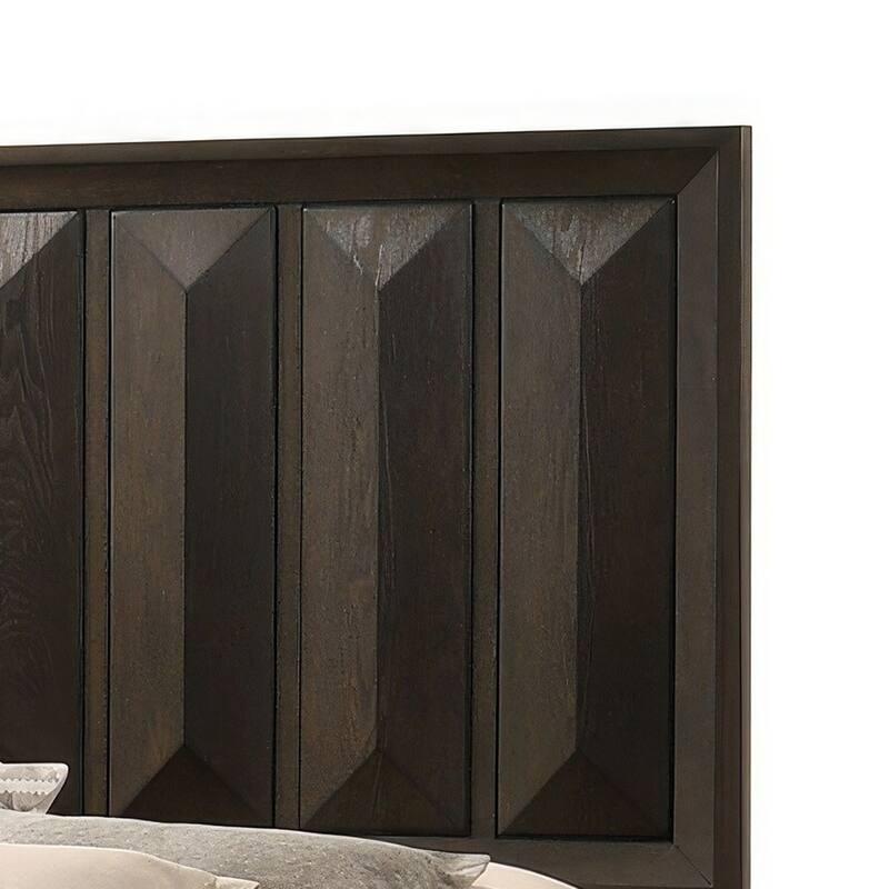 Fema King Bed, Vertical Facet Headboard and Footboard, Espresso Brown