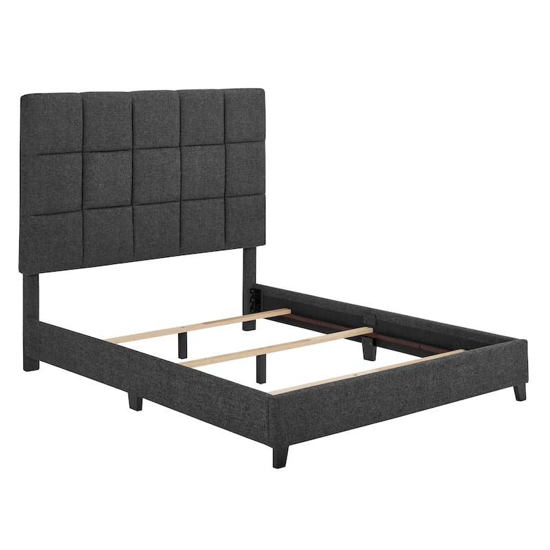 Bridgevine Home Tall Granite Dark Grey Square Headboard Upholstered Platform Bed