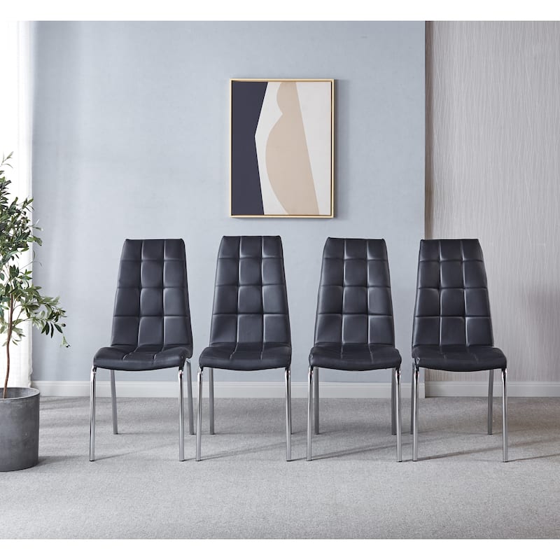Set of 4 Modern Lattice Design Leatherette Dining Chair with Metal Legs