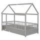preview thumbnail 43 of 42, Pine Wood Floor Bed with House Roof Frame, Fence Guardrails for Kids, Boys and Girls