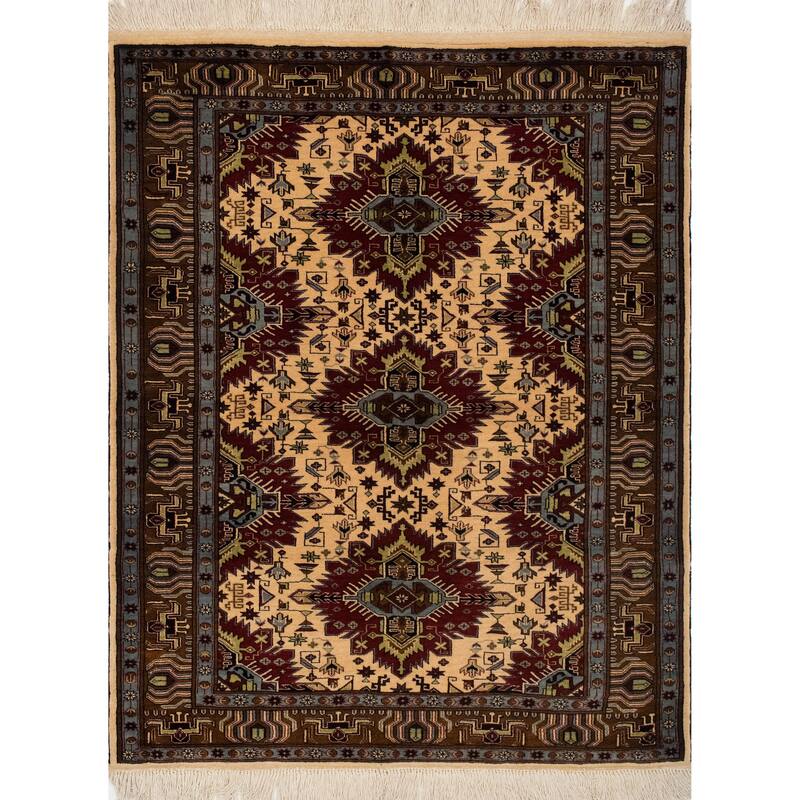 Noori Rug Karghi Cidem Ivory/Purple Rug - 4'0" x 5'2"