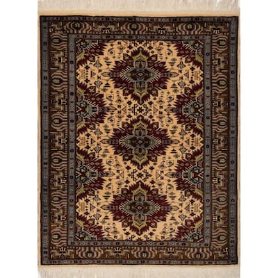 Noori Rug Karghi Cidem Ivory/Purple Rug - 4'0" x 5'2"