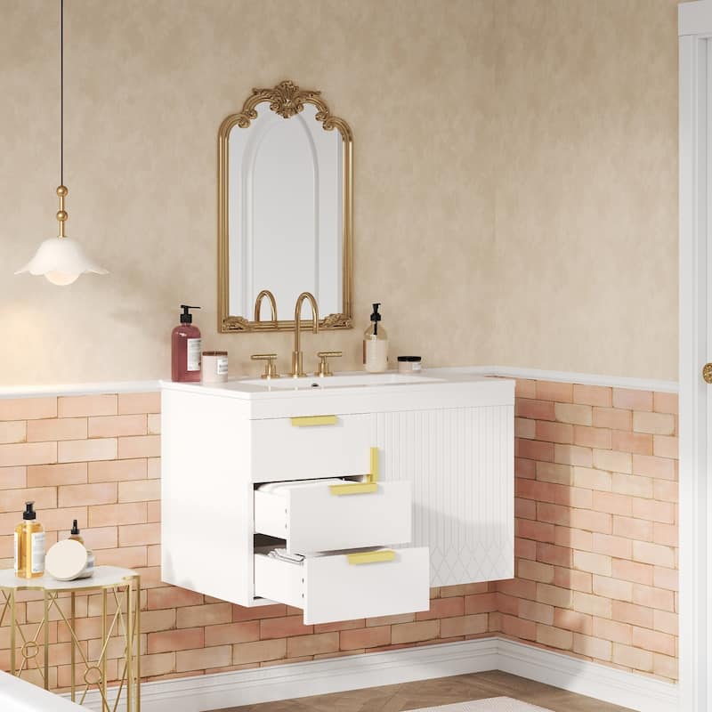 30" Wall Mounted Bathroom Cabinet with Integrated White Ceramic Sink - 30'' x 18.4'' x 20''