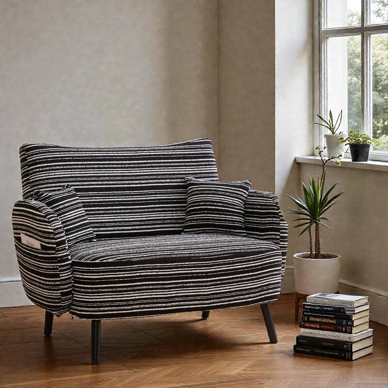 Modern Boucle 2-Seater Sofa with Storage Pockets, Deep-Seated Small Couch with Armrest Pillows for Apartments