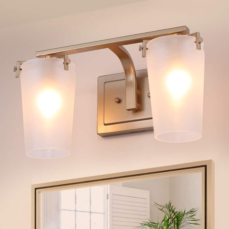 Modern Dimmable 2-light Bathroom Vanity Lights Frosted Glass Wall Sconces - L14" x W7.5" x H8"
