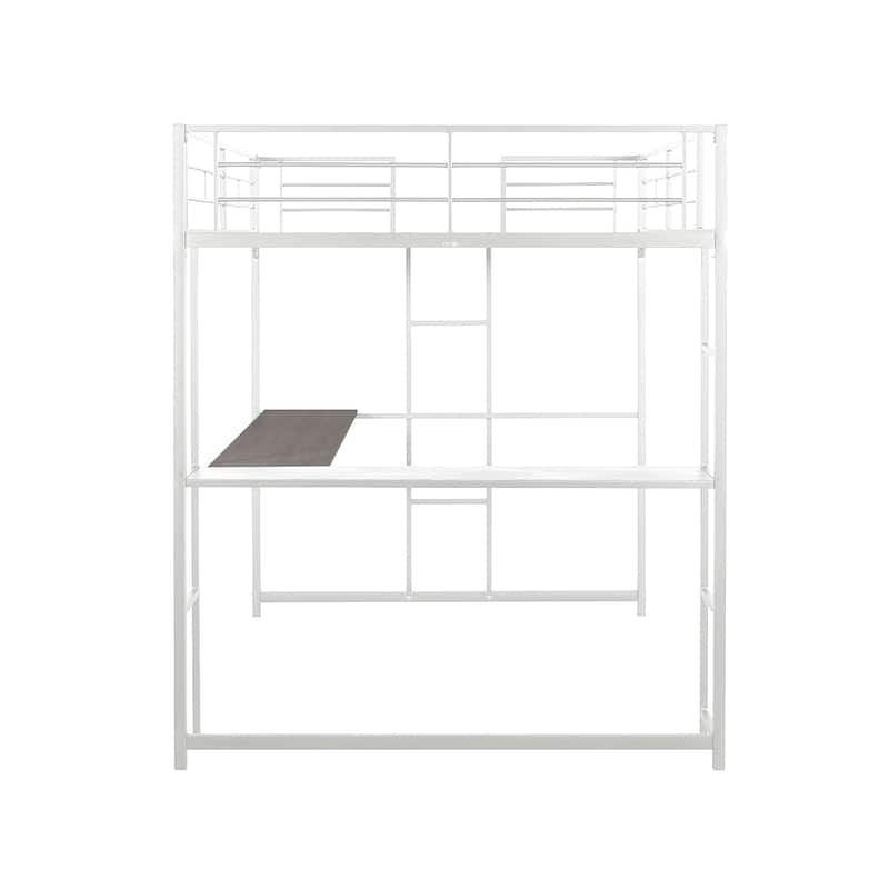 Metal Full Loft Bed with L-shaped Desk Workstation in White